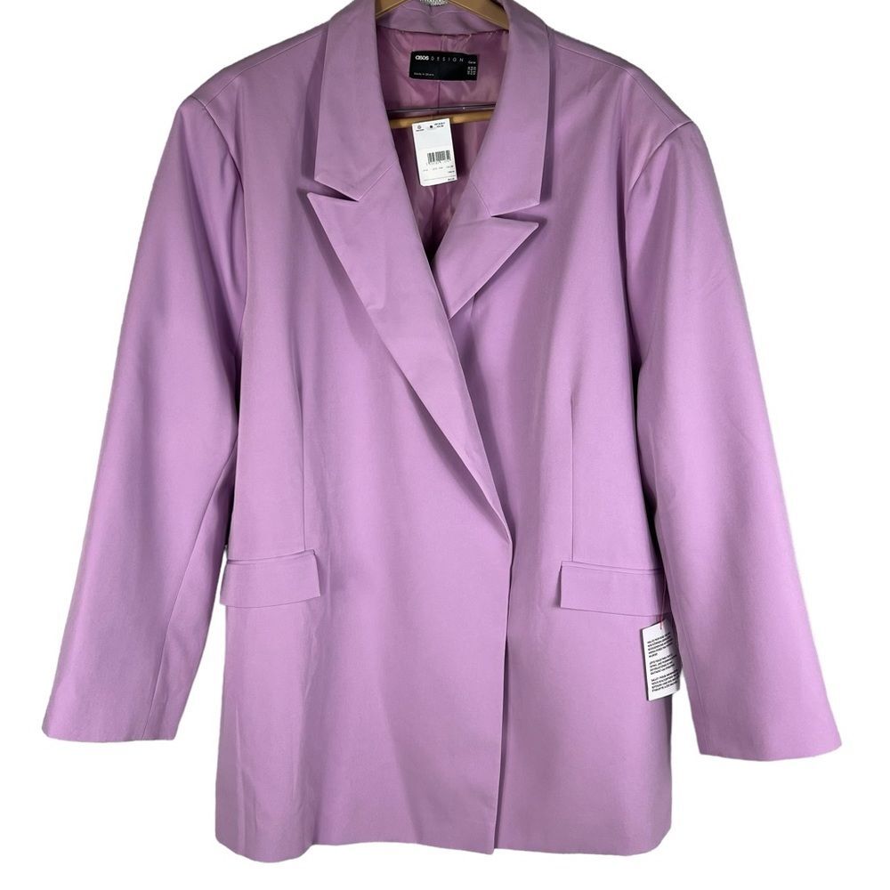 New ASOS Lilac Blazer Hidden Button Front Flap Pockets Size 18 Lavender